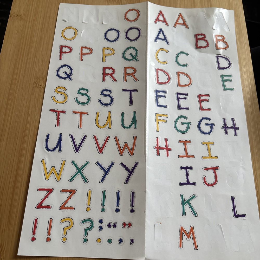 Vtg Alphabet Stickers Multi Color Rainbow 1”
