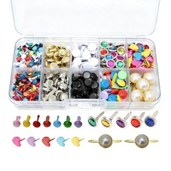 500 PCS Mixed Style Size Metal Brads Kit Colors Paper Fasteners Round Pin