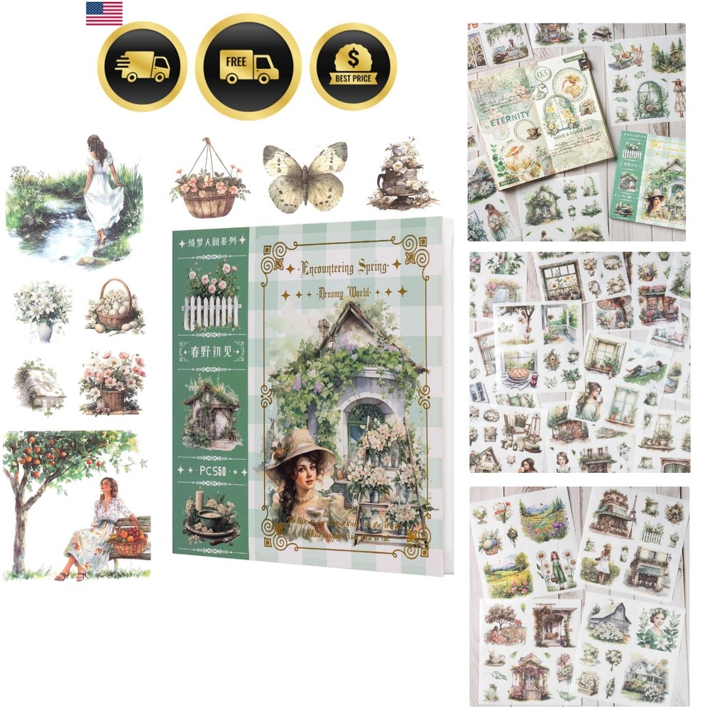 Garden Journal Stickers, 50 Sheets Washi Junk Journaling Sticker Book, Scrapb…