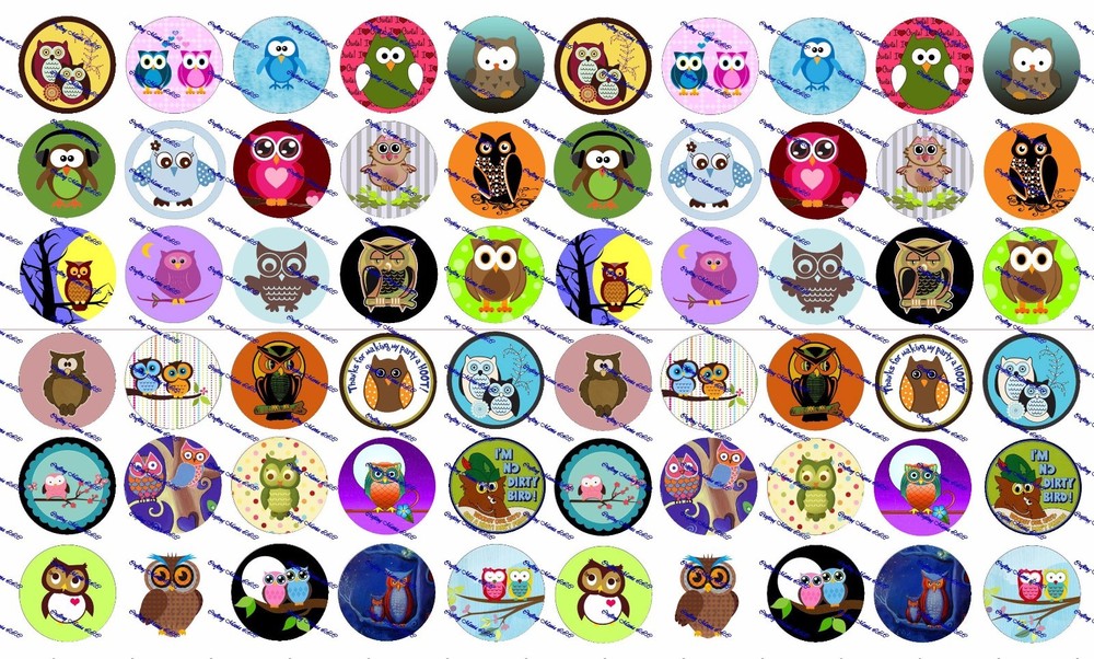 60 Precut 1″ CUTE OWLS Bottle cap Images Set A