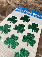 Hallmark Razzle Dazzle Stickers St Patricks Day 4 Leaf Clover Glitter 1 Sheet