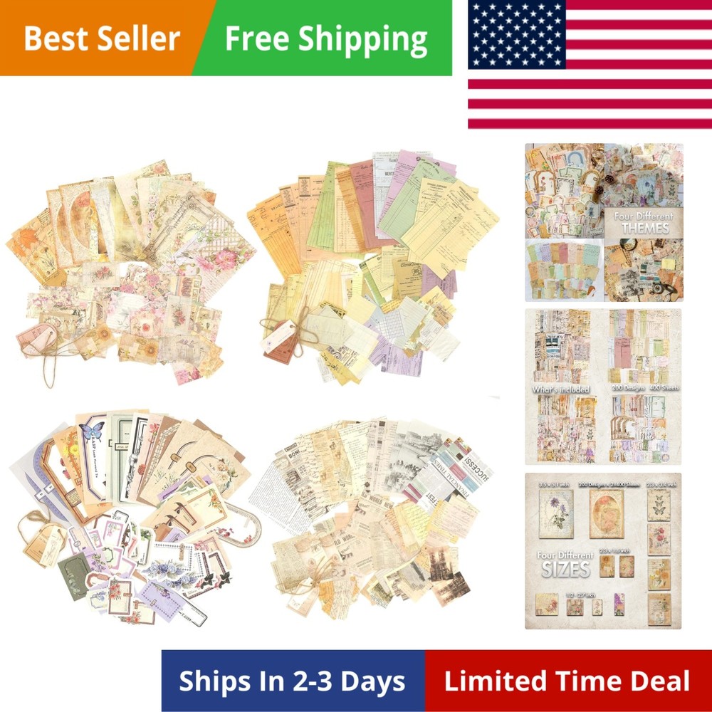 400 Pcs Vintage DIY Junk Journal Scrapbooking Paper Decorative Art Supplies