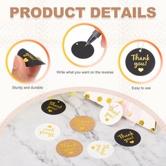 100 Pcs 1.6 Inch Thank You Gift Tags Round Paper Labels with String Black