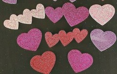 Iridescent Glittery Red, Pink, Purple, Hot Pink Puffy Foam Heart Stickers