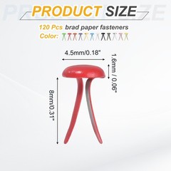 120Pcs, Brads Paper Fasteners 8×4.5 mm Metal Round Head Split Pins Mixed Color