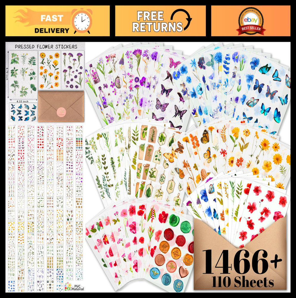 Floral Stickers for Scrapbooking – 1466+ Pieces, Pressed Flower & Journaling Sup