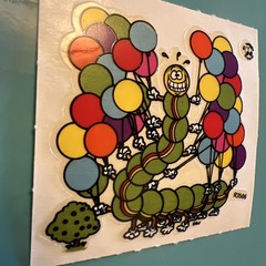 Vintage 80s Stickers BJ See Thru Caterpillar Rainbow Balloons