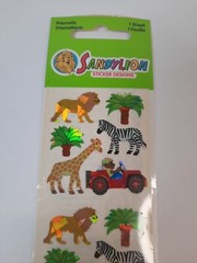 New Vintage SandyLion Sticker Prismatic Jungle Safari Lion Zebra Giraffe Monkey