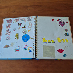 Vintage 1980s Sticker Album Book Puffy Hello Kitty Snoopy Apple Garbage Pail