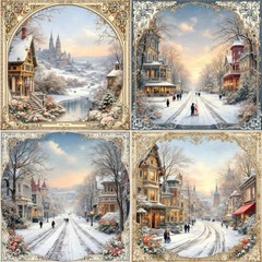 Winter Morning Decoupage Rice Paper For Ornament-Wood Art A4 1 Sheet
