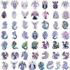 10pcs Pearl Dragon, Angel, & Mermaid Stickers- Scrapbook, Journal, DIY Crafts