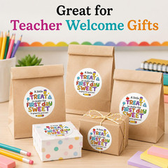 First Day of School Treat Stickers, 60 PCS 2 Inch round | Teacher Welcome Labels