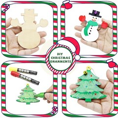 Pseutio 50 PCS Unfinished Wooden Christmas Ornaments DIY Christmas Wooden Sli…