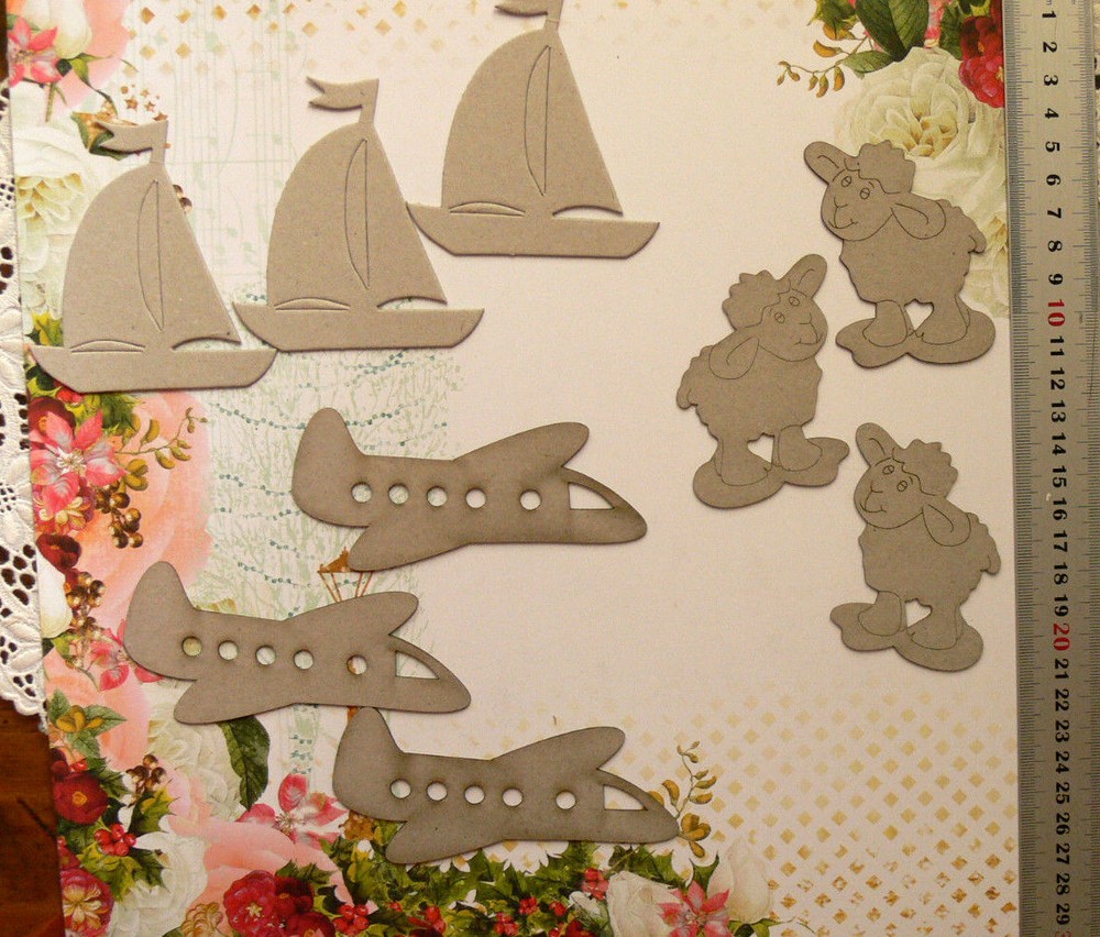 Chipboard BABY TOYS – 3 of each BOATS or AEROPLANE or SHEEP – Select Choice FST