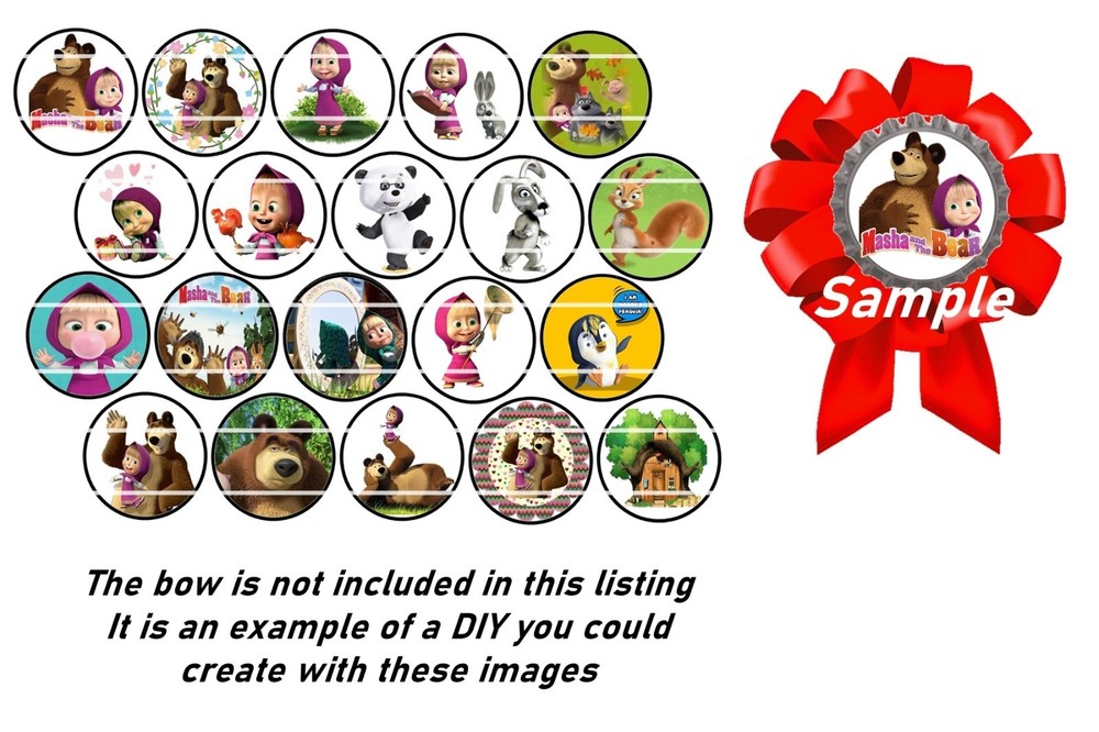 Bottle Cap Images (25mm) 1″ Precut ~ Masha and Bear inspired