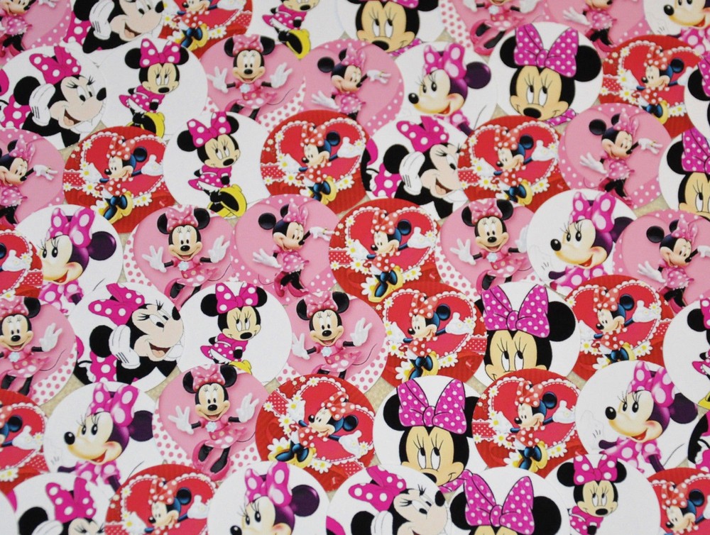 SET of 100- 1″ PRECUT «MINNIE MOUSE» BOTTLE CAP IMAGES. Hairbows, Scrapbooking.