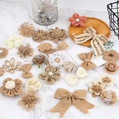 32 PCS Natural Burlap Flowers Set, Burlap Bows and Scrapbook Embellishments for