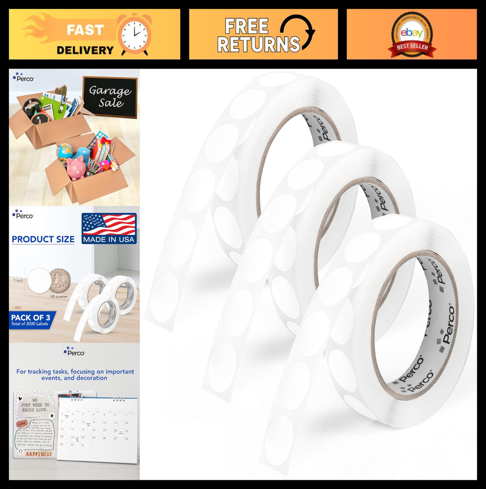 1-Inch Round Dot Sticker Labels – 3 Rolls, 3,000 Total – Permanent Adhesive, Vib