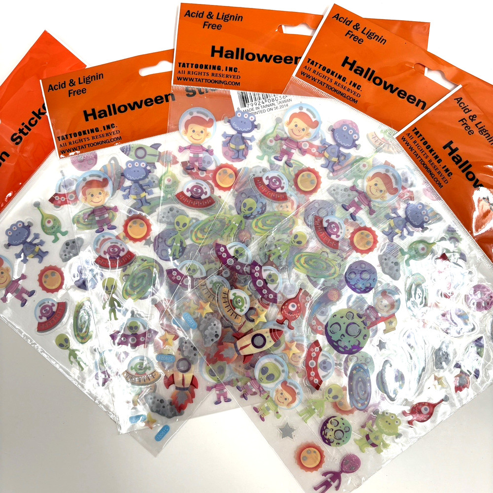 Halloween Martian Outerspace Sticker Lot of 5 Extraterrestrial Aliens