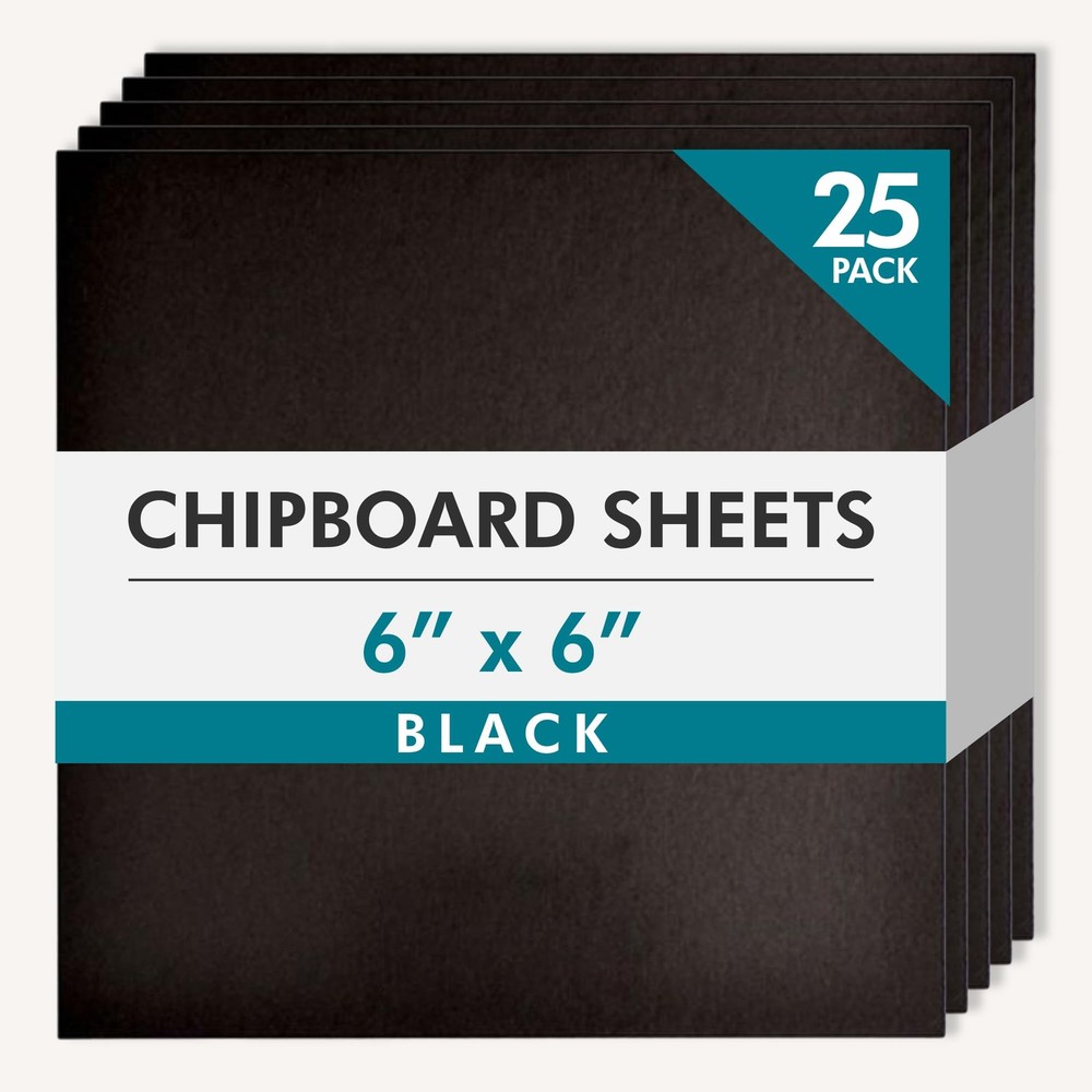 25 PCS Black Medium Weight Chipboard 6×6 Inch AcidFree 0.057 Sheets Crafting