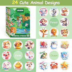 3 Rolls Animal Stickers, 1500 PCS, 24 Designs for Kids, 1.0 Inch