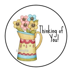 30 THINKING OF YOU ENVELOPE SEALS LABELS STICKERS 1.5″ ROUND RUSTIC WATERING CAN
