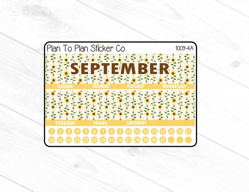 1009-4C~~September 8.5X11 Monthly View Planner Stickers.