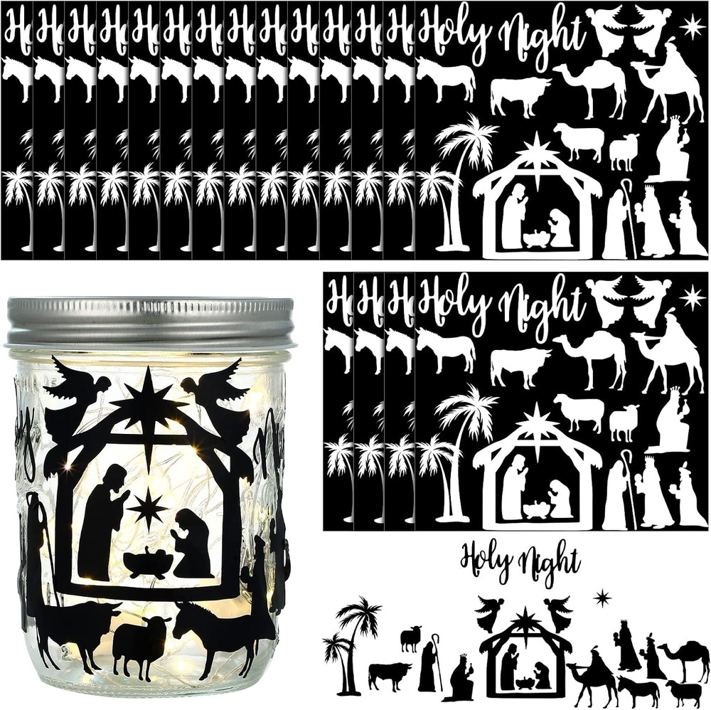 30 Sheet Nativity Scene Stickers Christmas Religious Jesus Mason Jar Decals Holy