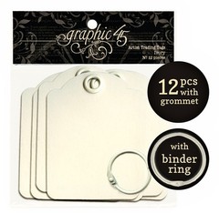 Graphic45 Staples (12) IVORY ARTIST TRADING TAGS & BINDER RING scrapbooking