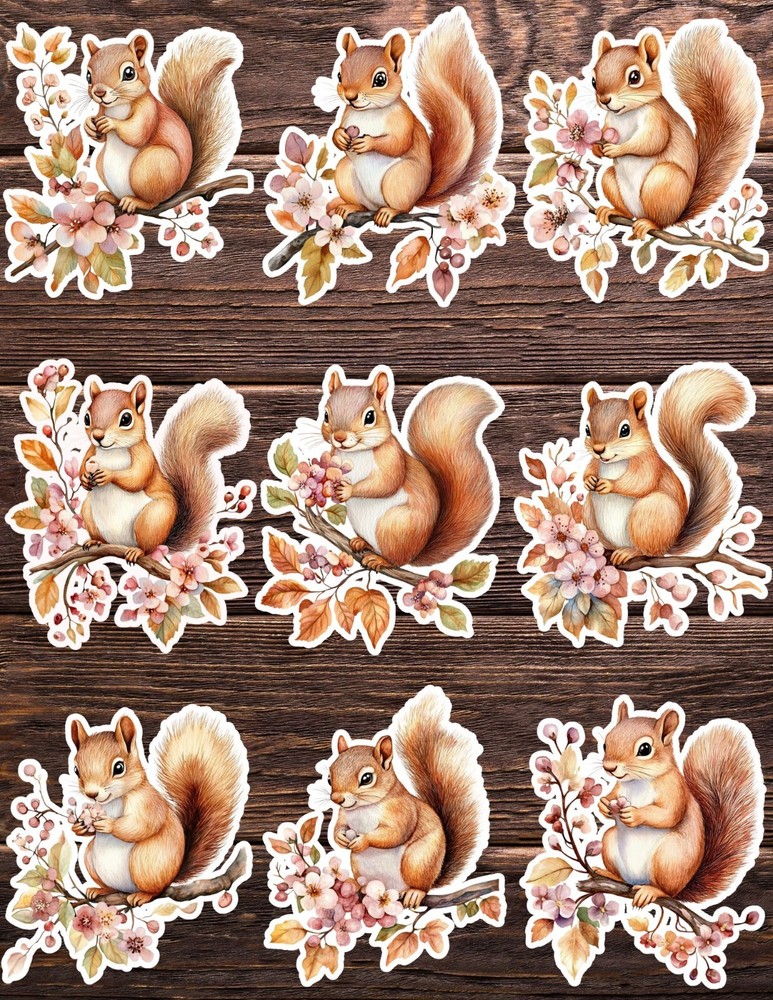 Fall Squirrel Die Cut Vinyl Stickers Set Scrapbooking Laptop Waterbottle