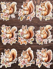 Fall Squirrel Die Cut Vinyl Stickers Set Scrapbooking Laptop Waterbottle