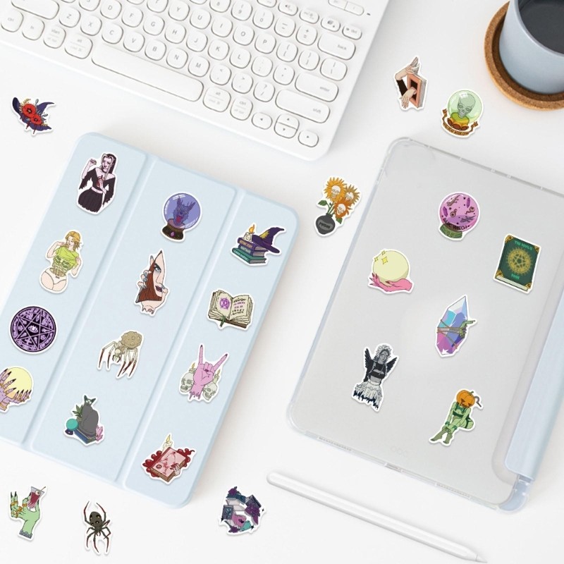 50PCS Witch Design Stickers Tear Resistant Adhesive for Crafting DIY Projects