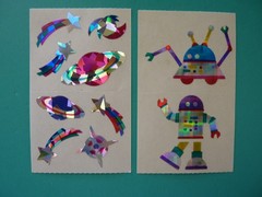 Vtg 1993 Mrs. Grossman’s Stickers PRISMATIC ROBOTS & PLANETS (4) Mods 2″x1.75″