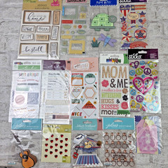Mixed Lot Of 60 Pkgs NEW Scrapbook Embellishments Stickers Rub Ons Tags