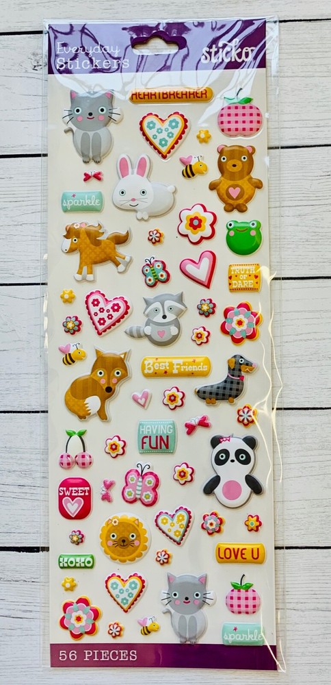56 Love Animals Puffy Stickers Planner Supply Papercraft DIY Crafts Scrapbook