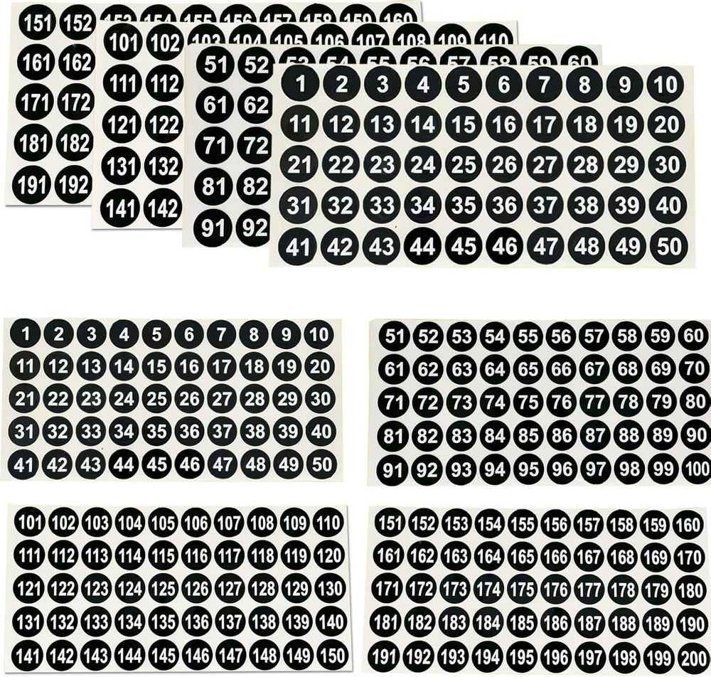 12 Sheets 1 to 200 Vinyl Number Stickers Consecutive Number Stickers 3 Sets 1 In