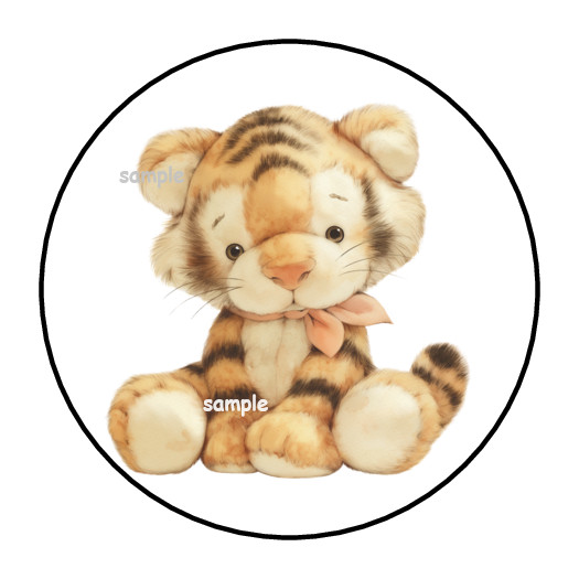 PLUSH TIGER ENVELOPE SEALS STICKERS LABELS TAGS 1.5″ ROUND (30) BABY SHOWER