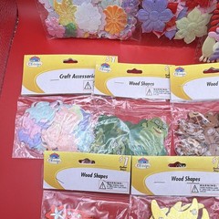 K&Designs Mixed Lot Craft Accessories Wood Shapes Fabric Appliques Flowers