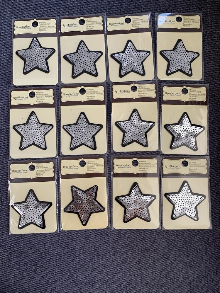 Recollections Signature SILVER STARS Sequin Adhesive Embellishment SET OF 12-NEW