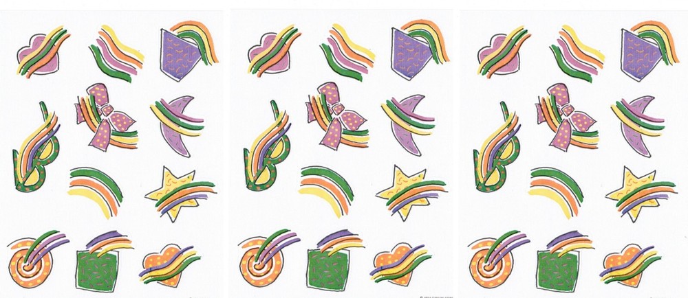 3 Sheets Vintage RAINBOW Heart Star Bow Gibson Greetings 1991 Stickers!