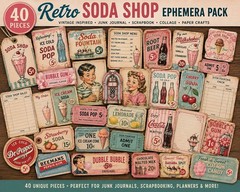 40-Piece Retro Soda Shop Ephemera Pack – Vintage Diner Junk Journal Supplies