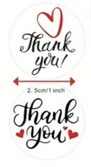 500 pc Sticker Roll Black White Thank You Heart ❤️ Semi Gloss Self Adhesive NEW