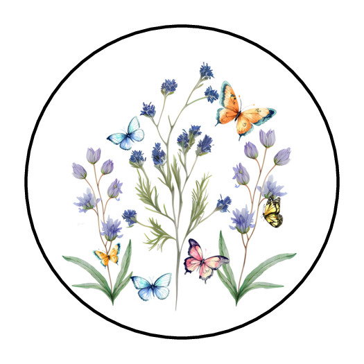 30 WILDFLOWERS AND BUTTERFLIES STICKERS ENVELOPE SEALS LABELS 1.5″ ROUND