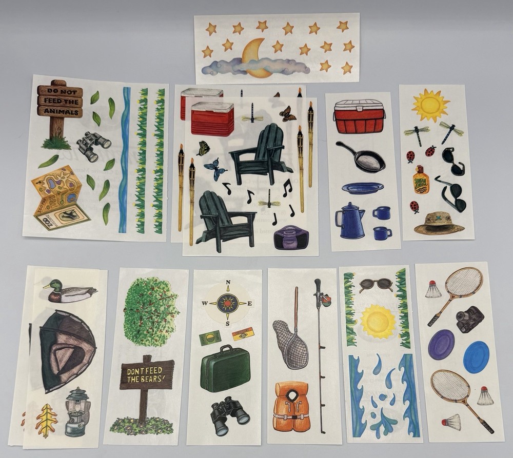 Vintage 1990s Creative Memories Stickers – 13 Sheets – Summer Camp Lake Outdoors