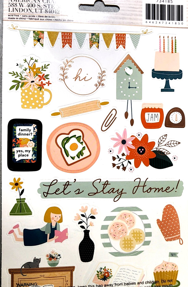 American Crafts Home Made Stickers 66 pcs 2 Sheets 12″ Family Time Scrapbooking