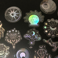 10 Pack Mix Holographic Laser Silver Transparent Stickers Waterproof Sun Moon