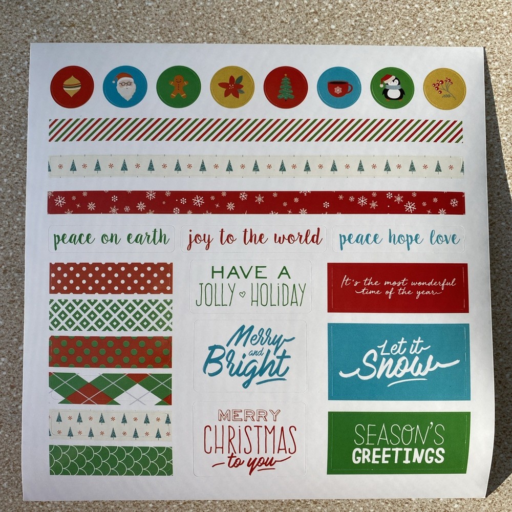 Long Christmas Stickers Varied Shapes Designs Words One Sheet Scrapbooking New