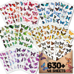 Arme Butterfly Stickers(635 Pcs, 48 Sheets), Flower Stickers for Scrapbooking, J