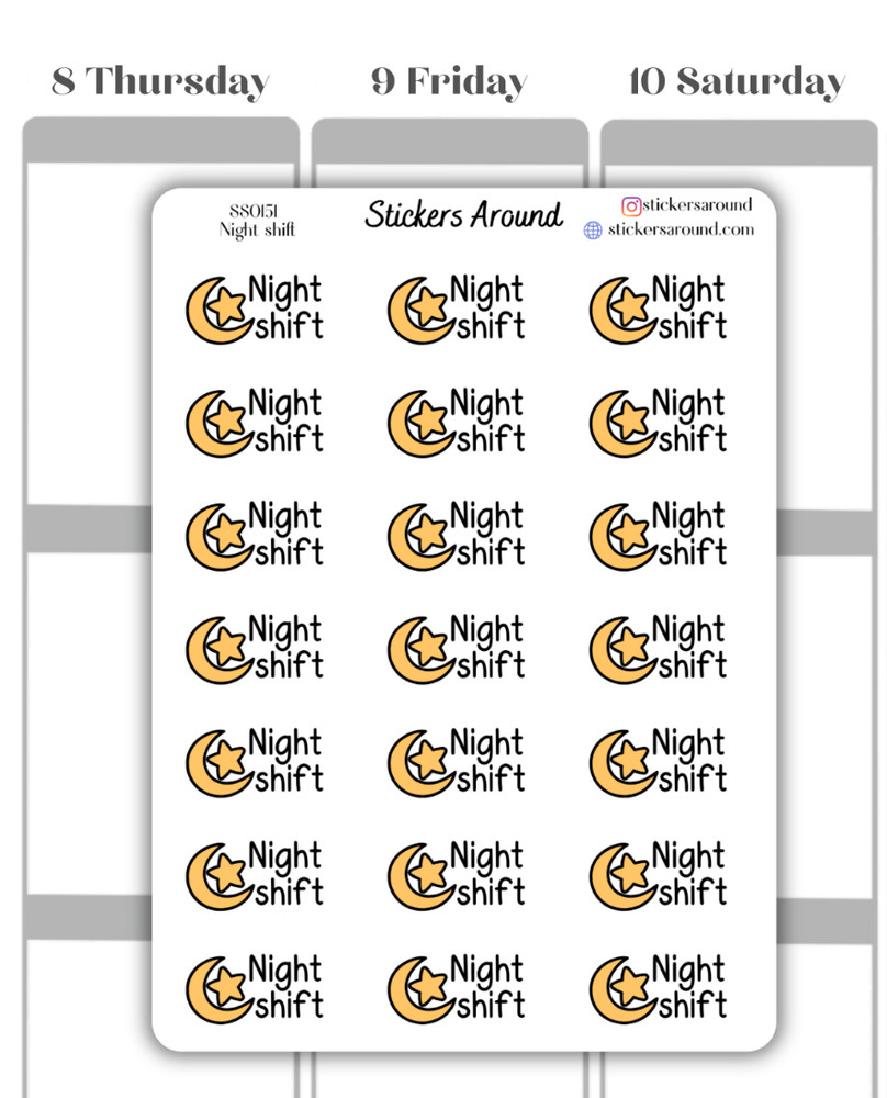 Night Shift Script Planner Sticker, Work Sticker, Calendar and Journal Sticker