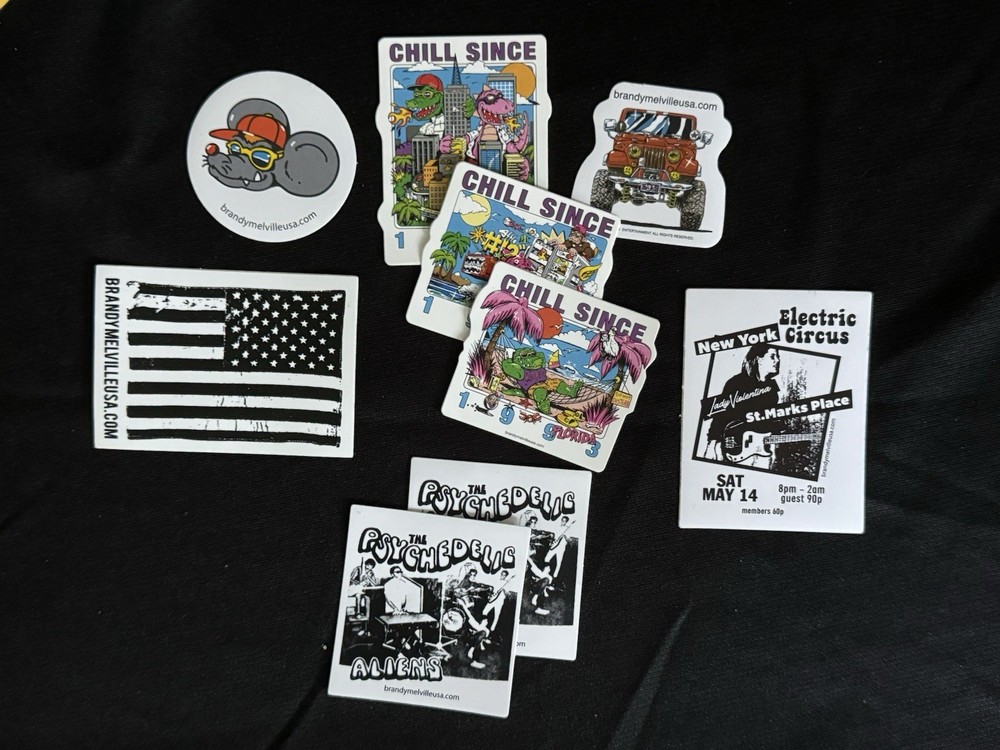 Brandy Melville Sticker Lot Multicolor Mixed Themes Concert, Rat, Chill Since